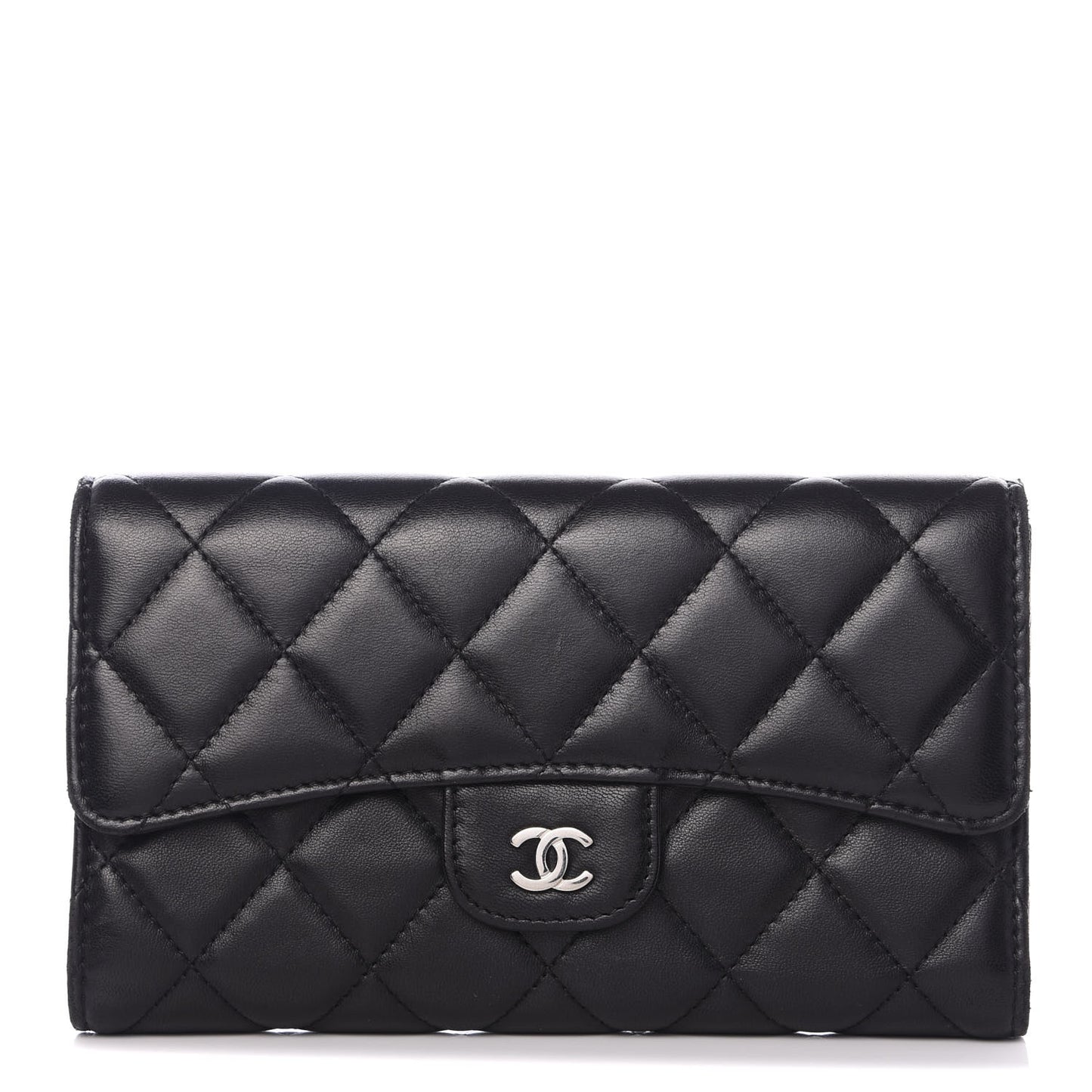 Lambskin Quilted Large Flap Wallet Black