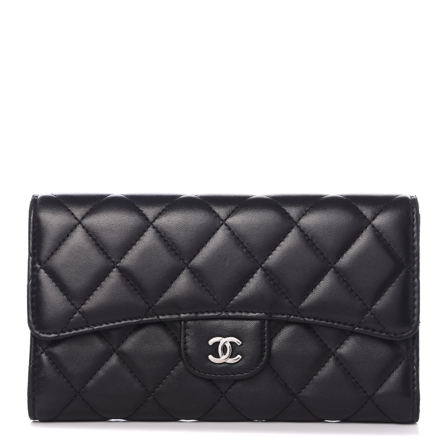 Chanel Lambskin Quilted Large Flap Wallet Black 1 of 9