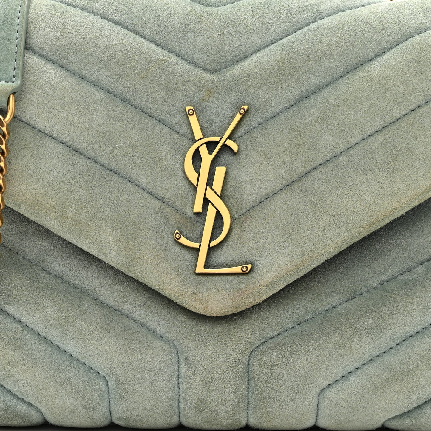 Suede Calfskin Y Quilted Monogram Small Loulou Chain Satchel Vert Opaline
