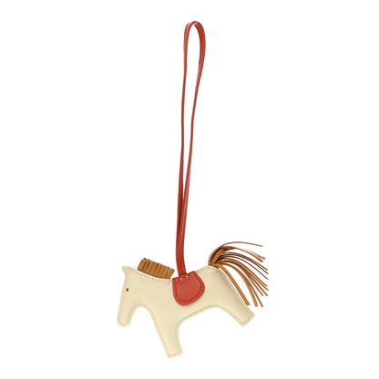 Hermes Milo Lambskin Grigri Rodeo Horse Bag Charm PM Craie Sesame Cornaline 1 of 5