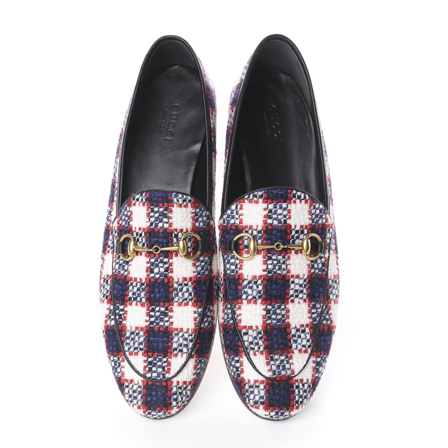 Gucci Vintage Tweed Check Horsebit Womens Jordaan Loafers 40.5 White Hibiscus Red Marine 5 of 14
