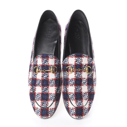 Gucci Vintage Tweed Check Horsebit Womens Jordaan Loafers 40.5 White Hibiscus Red Marine 5 of 14