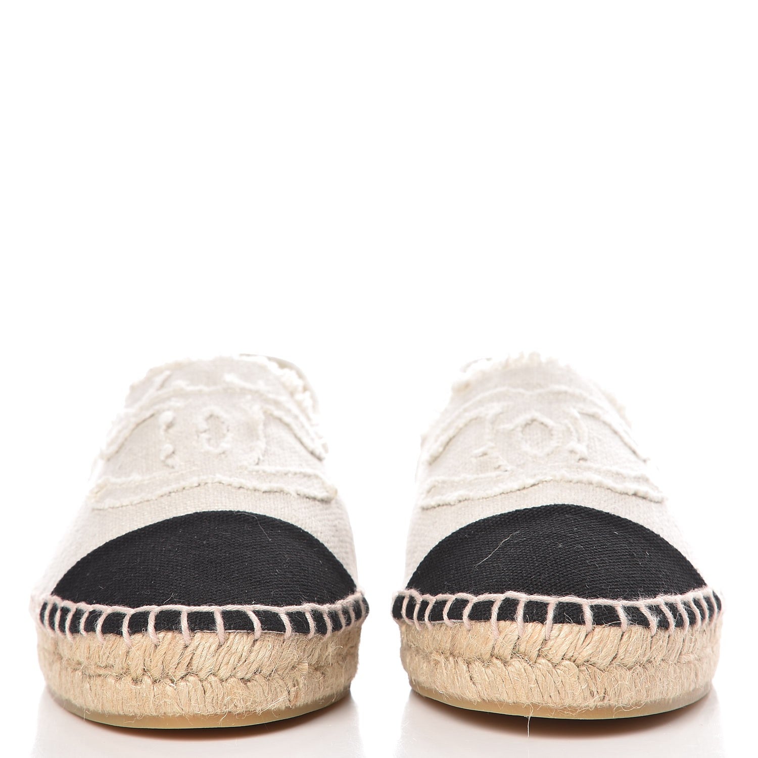 Chanel Linen CC Espadrilles 38 Beige Black 3 of 12