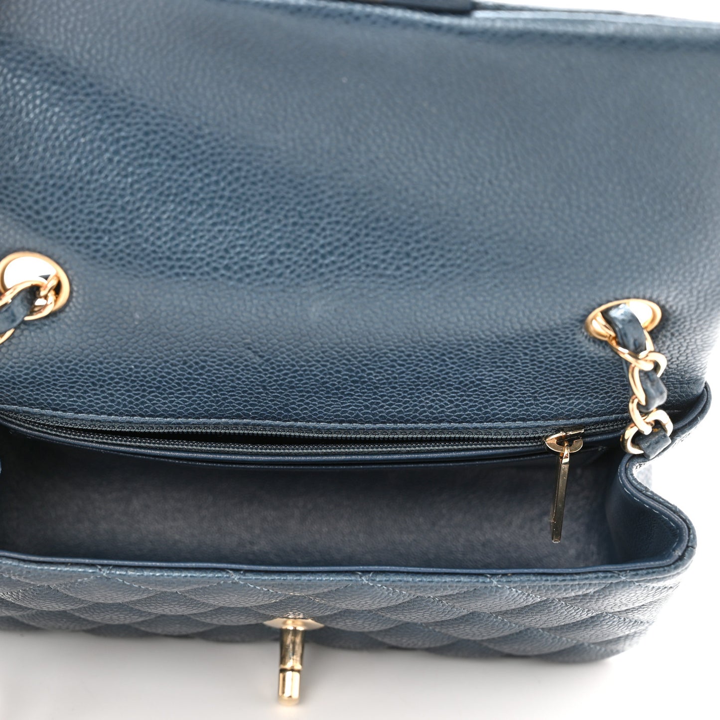 Iridescent Caviar Quilted Mini Rectangular Flap Dark Blue