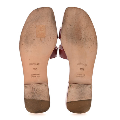 Hermes Box Calfskin Oran Sandals 38.5 Rouge Tomette 6 of 10