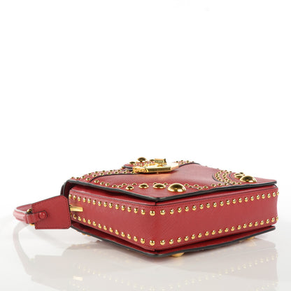 Prada Saffiano Sound Studded Hobo Rosso 4 of 9