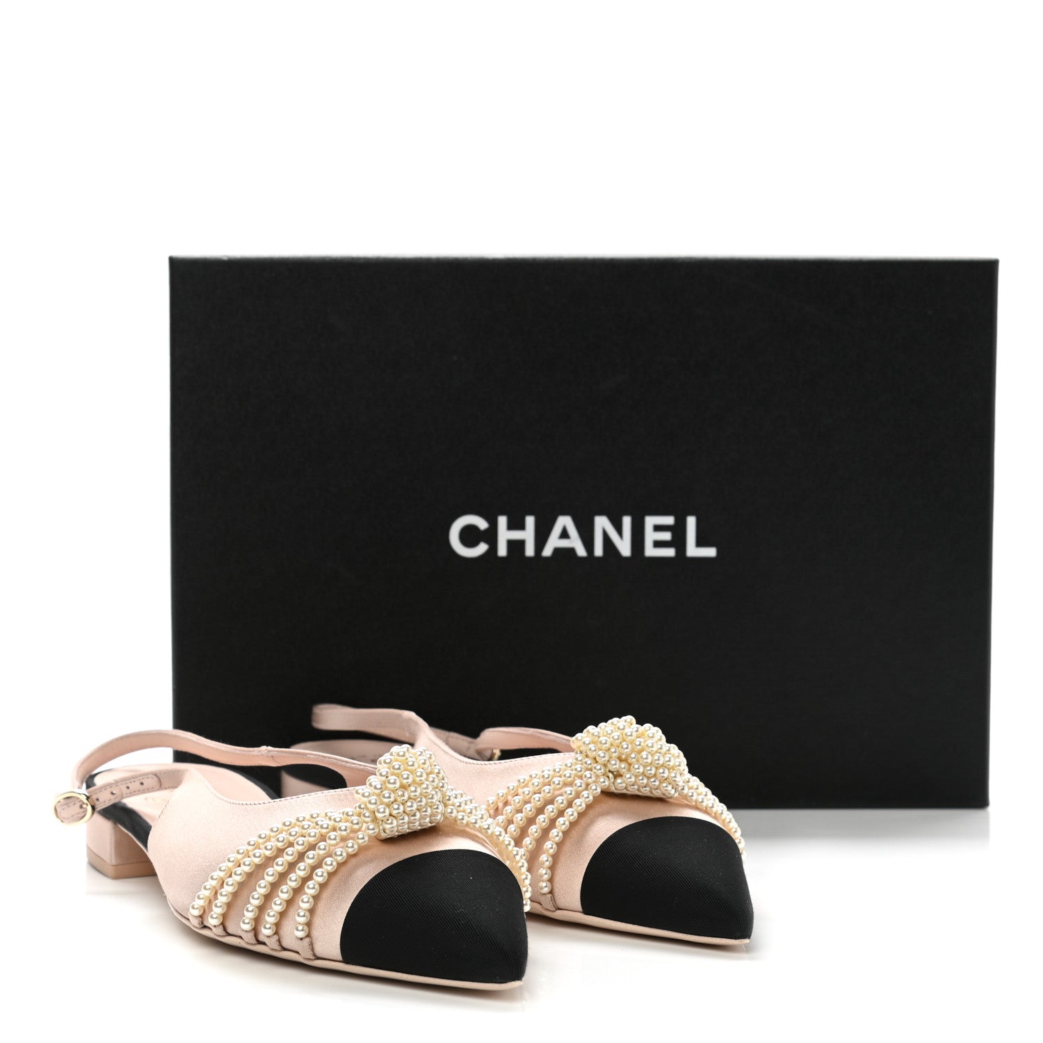 Chanel Satin Grosgrain Pearl Slingback Flats 39 Pink Black 9 of 9