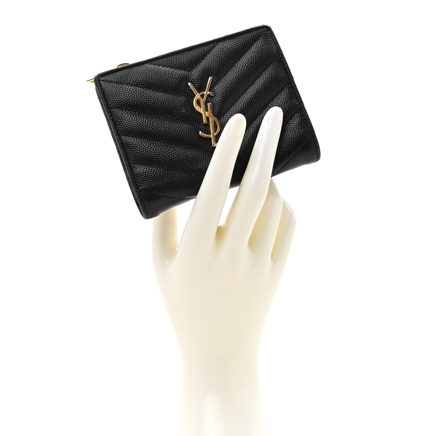 Saint Laurent Grain De Poudre Matelasse Chevron Monogram Zipped Two-Part Wallet Black 2 of 15