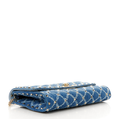 Valentino Garavani Denim Rockstud Spike Wallet on Chain Blue 4 of 10