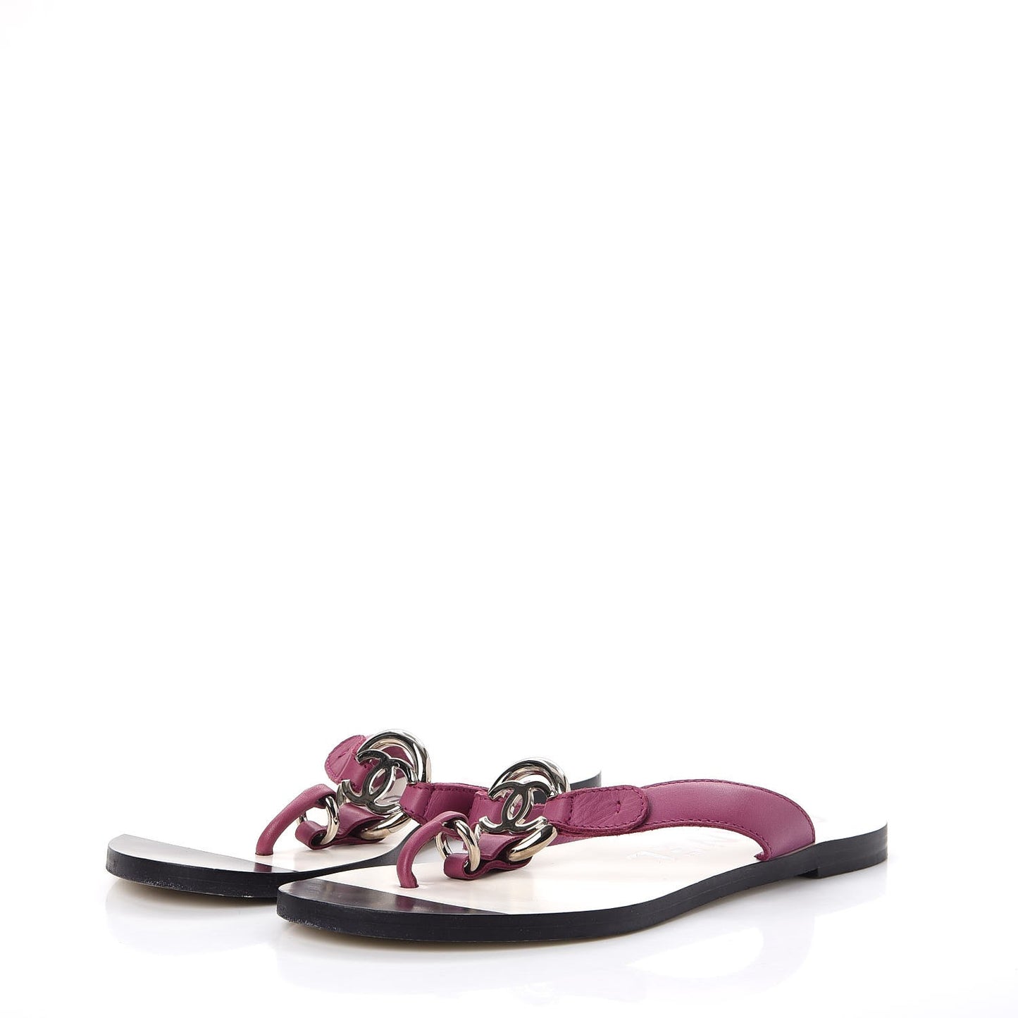 Lambskin CC Logo Thong Sandals 38 Purple