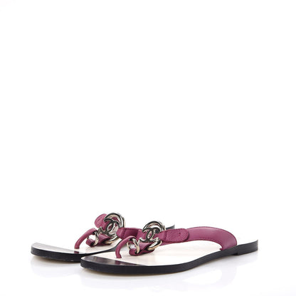 Chanel Lambskin CC Logo Thong Sandals 38 Purple 3 of 9
