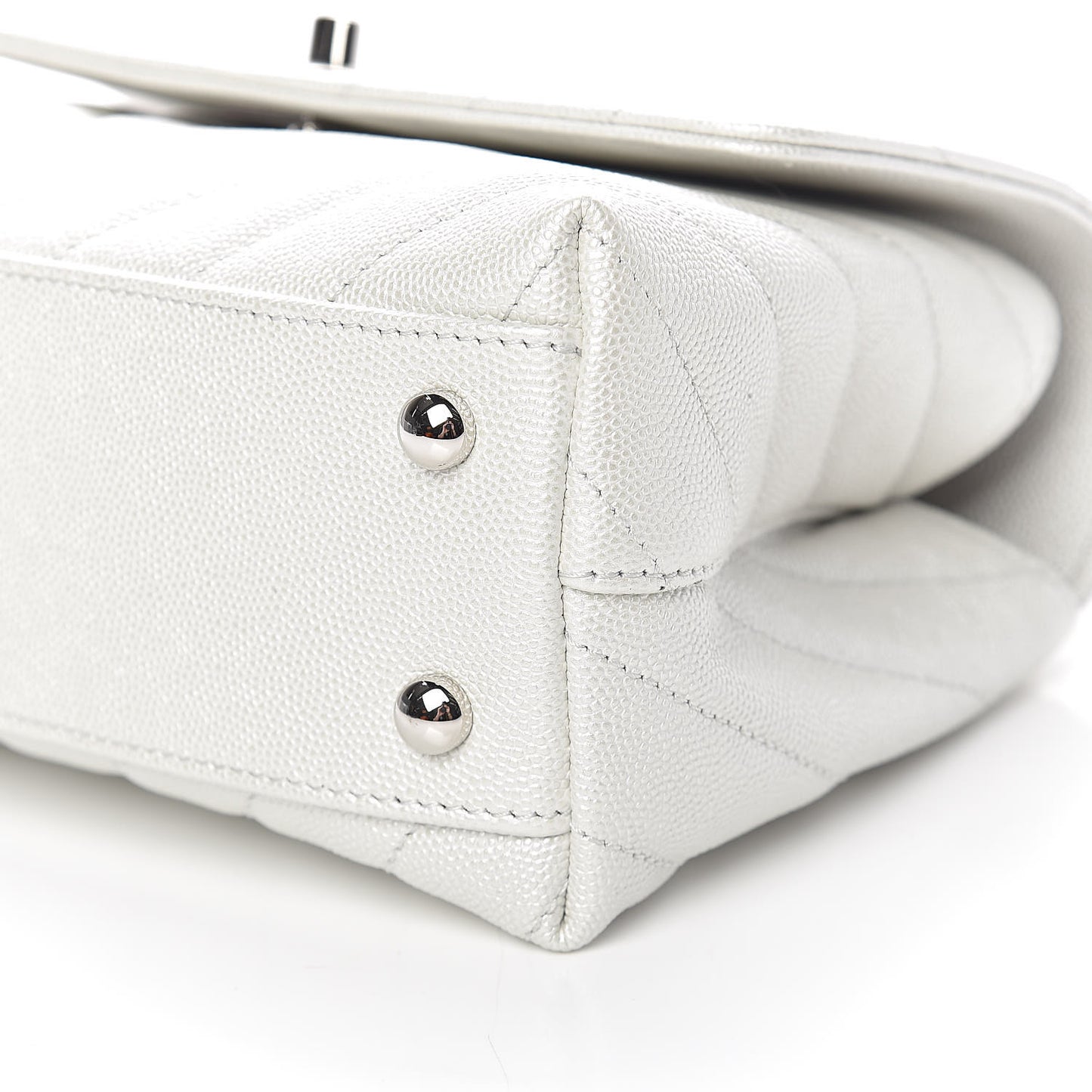Iridescent Caviar Chevron Quilted Mini Coco Handle Flap White