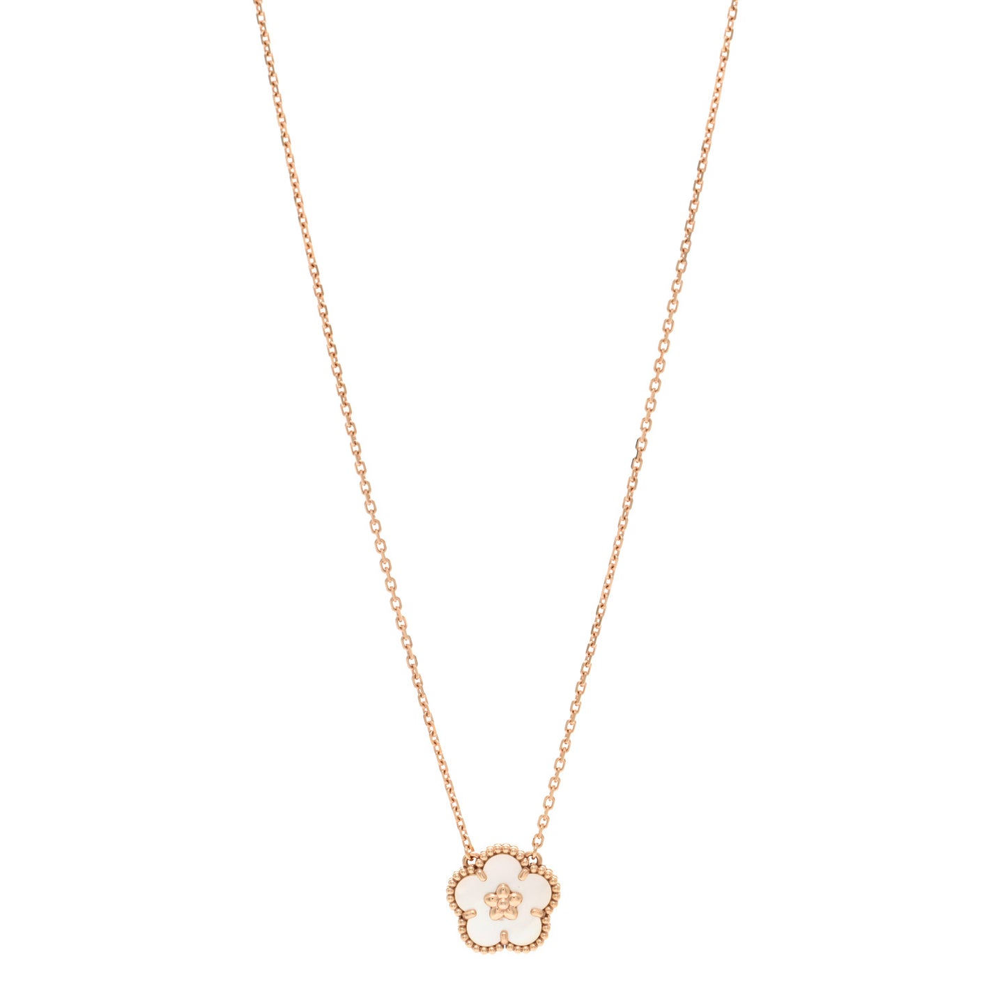18K Rose Gold Mother of Pearl Lucky Spring Plum Blossom Necklace