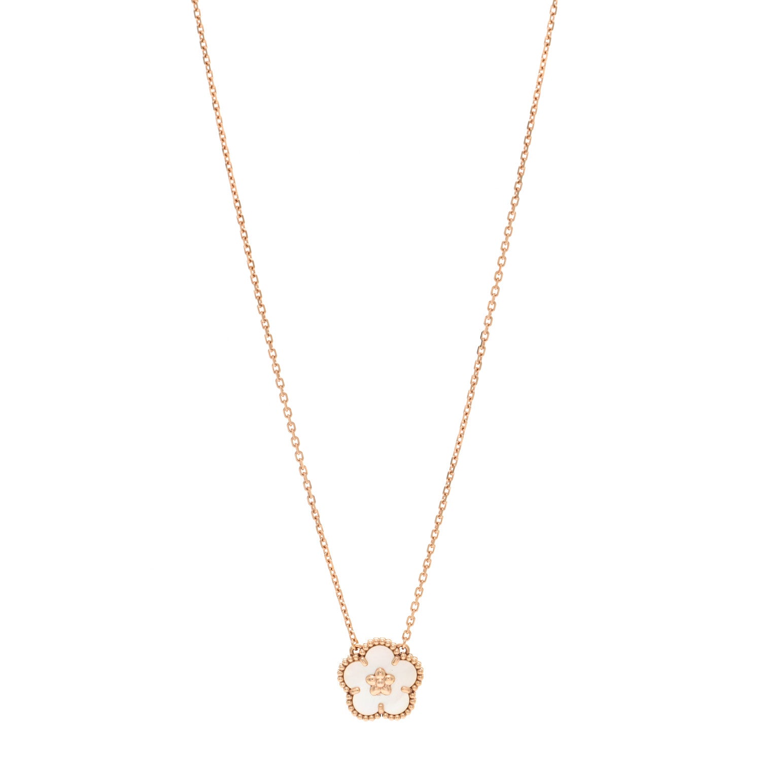 Van Cleef & Arpels 18K Rose Gold Mother Of Pearl Lucky Spring Plum Blossom Necklace 1 of 6