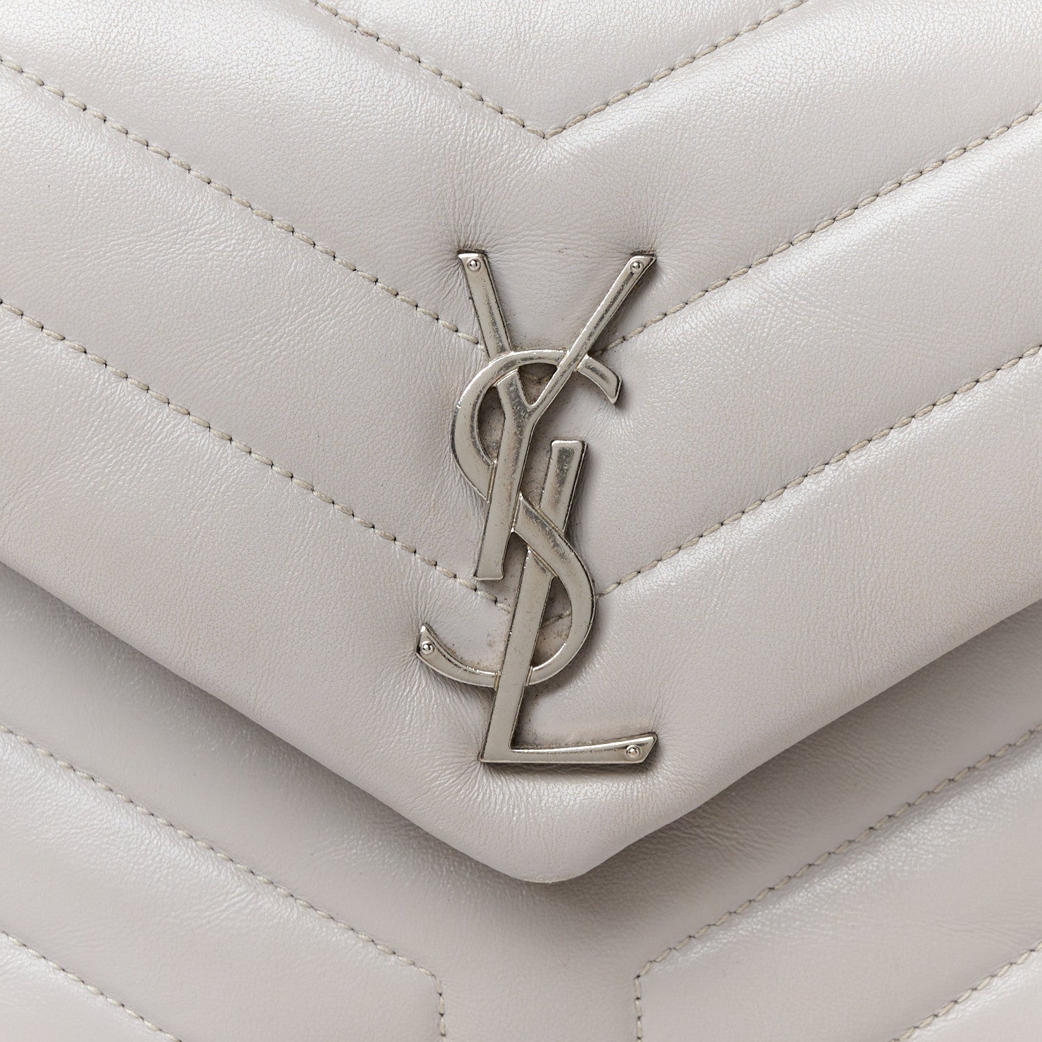 Saint Laurent Calfskin Y Quilted Monogram Small Loulou Chain Satchel Granite 9 of 14