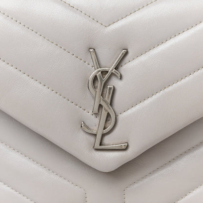 Saint Laurent Calfskin Y Quilted Monogram Small Loulou Chain Satchel Granite 9 of 14