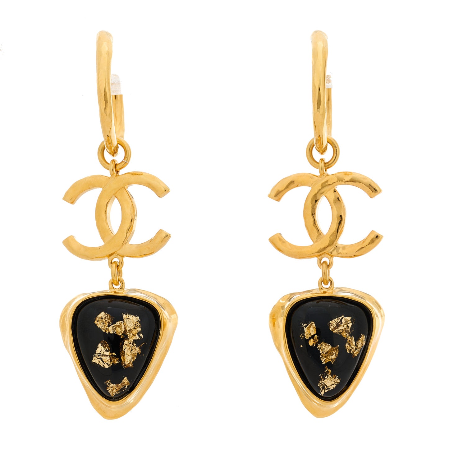 Resin CC Hoop Drop Earrings Gold Black