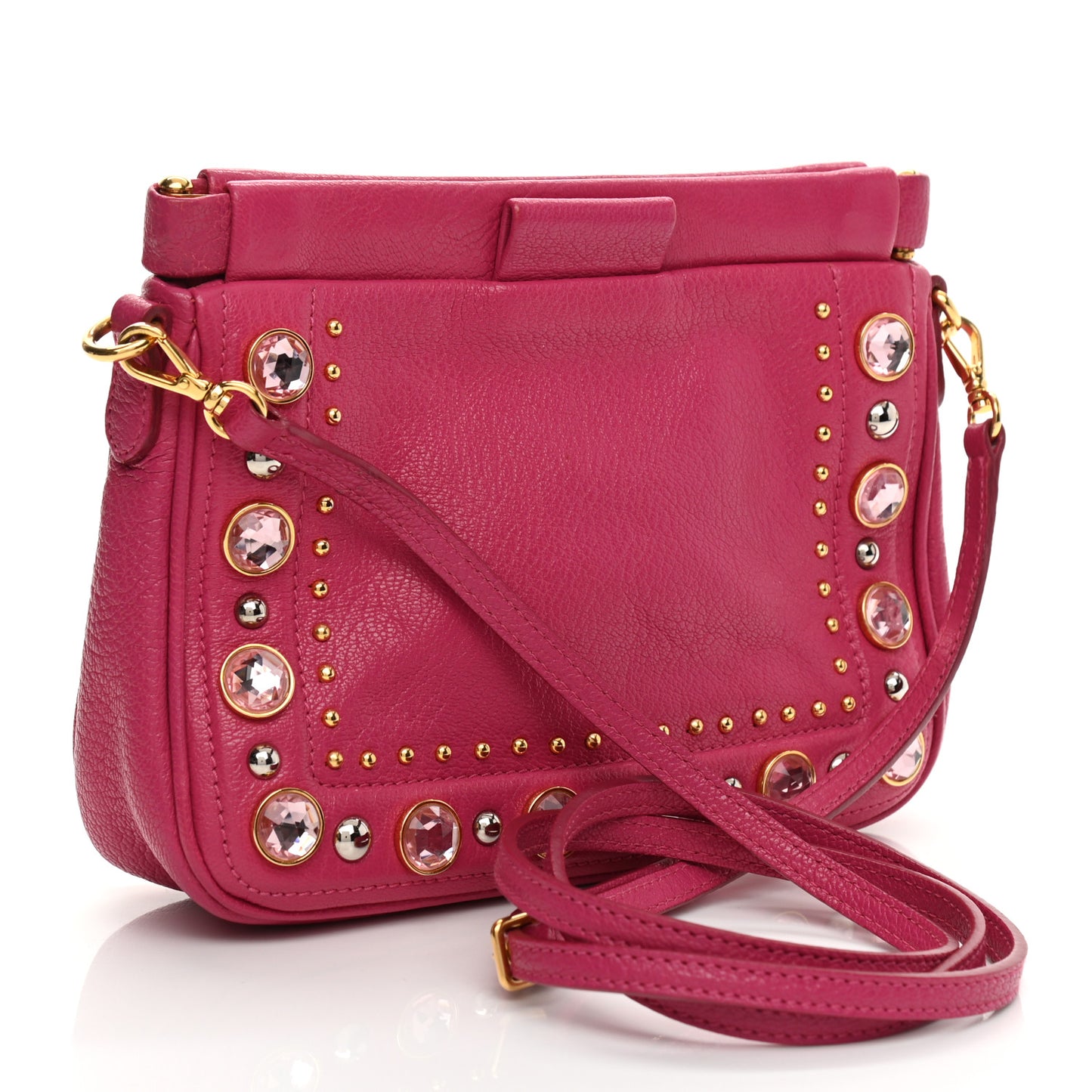 Goatskin Madras Crystal Studded Crossbody Pink