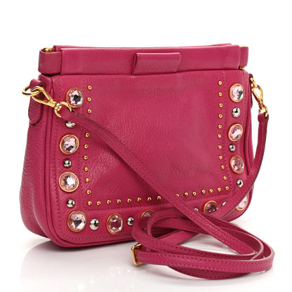 Miu Miu Goatskin Madras Crystal Studded Crossbody Pink 3 of 7