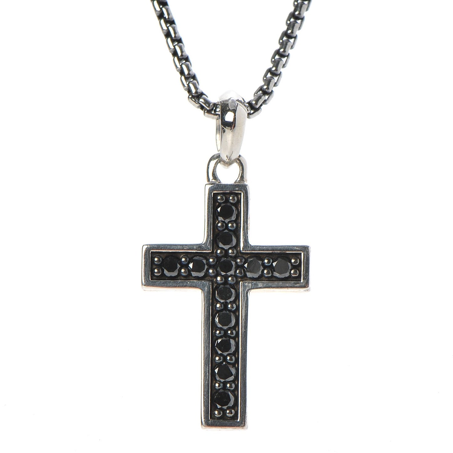 Sterling Silver 14K Yellow Gold Black Diamond Cross Pendant Necklace