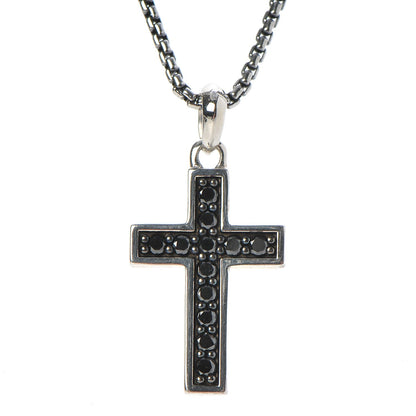 David Yurman Sterling Silver 14K Yellow Gold Black Diamond Cross Pendant Necklace 7 of 8