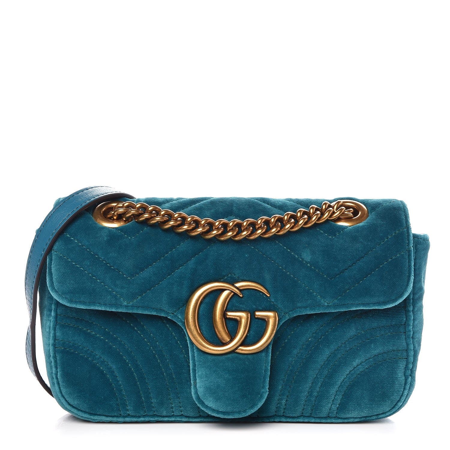 Gucci Velvet Matelasse Mini GG Marmont Shoulder Bag Pavone Cyan 1 of 11