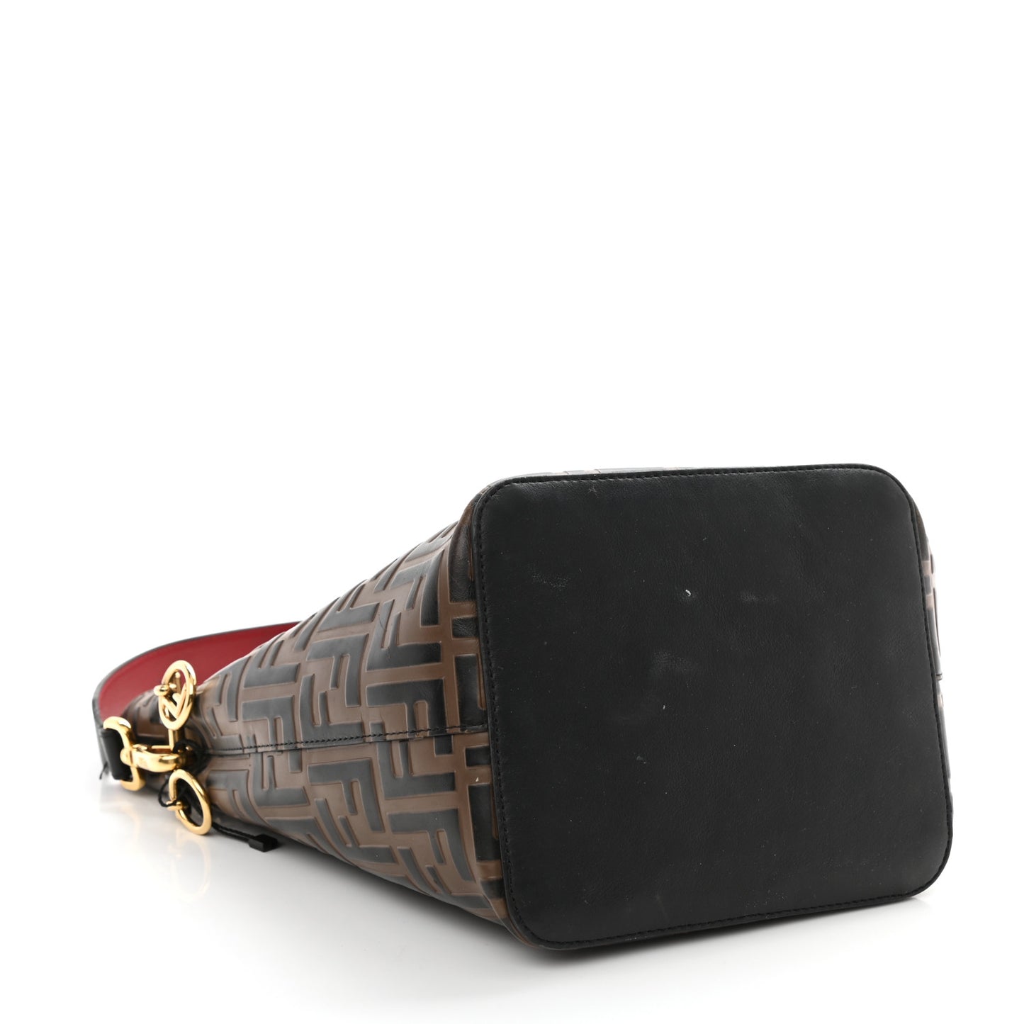 Vitello Grace F is Fendi Bi-Color FF 1974 Embossed Grande Mon Tresor Bucket Bag Maya Black Fragola