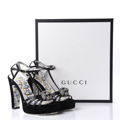 Gucci Velvet Malaga Kid Elias T-Strap Platform High Heel Sandals 35.5 Black 9 of 9