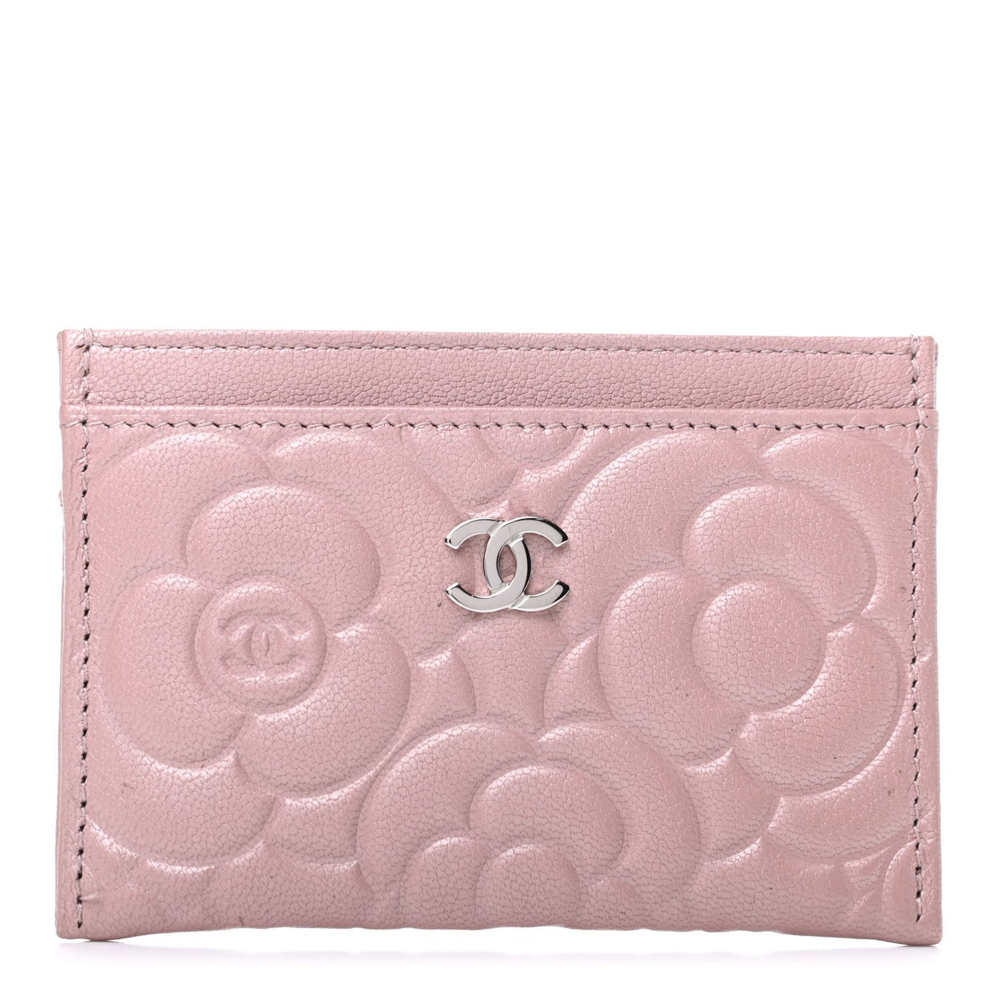 Goatskin Camellia Embossed Card Holder Light Pink