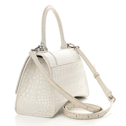 Balenciaga Calfskin Crocodile Embossed Small Hourglass Top Handle Bag White 3 of 28