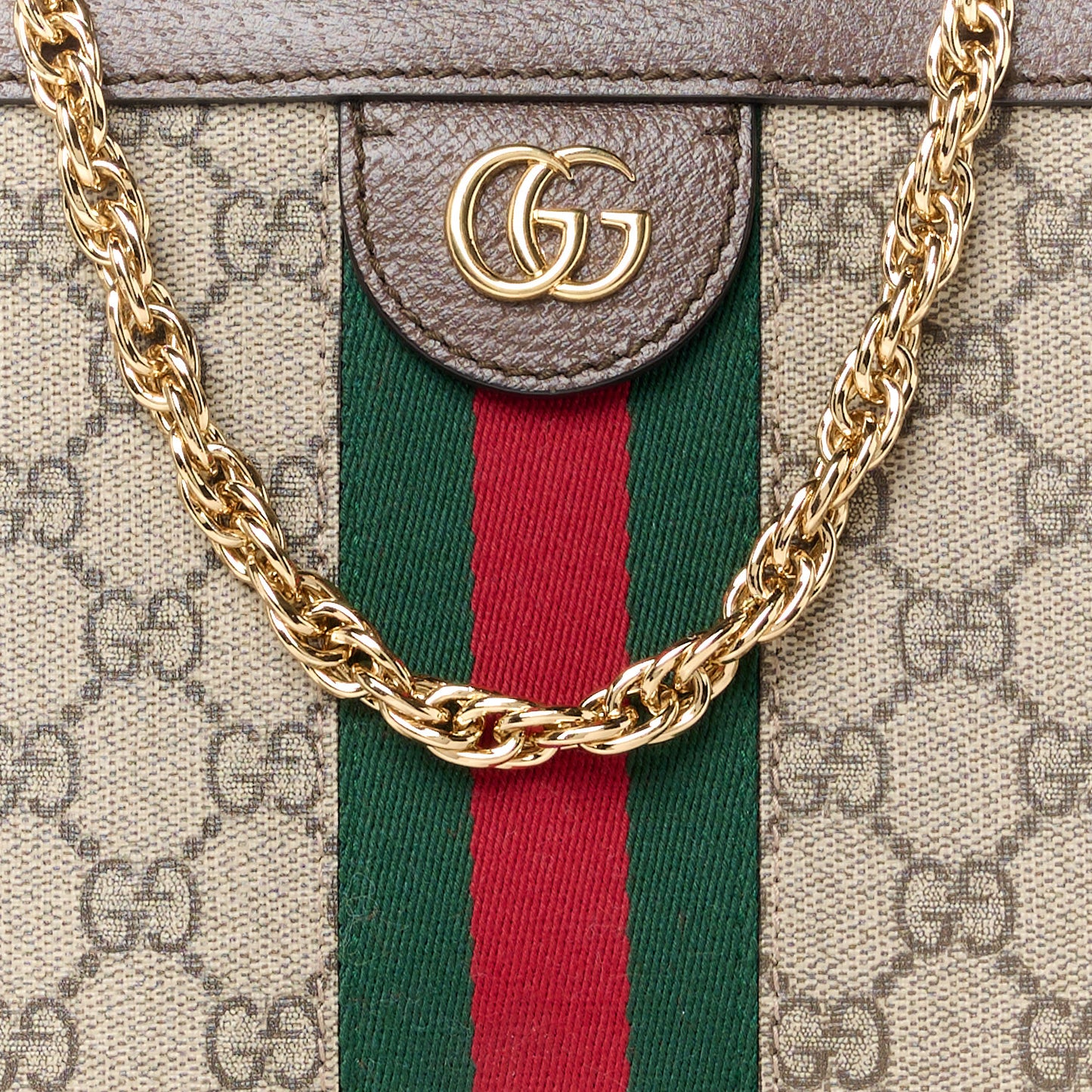 GG Supreme Monogram Web Small Ophidia Chain Shoulder Bag Brown