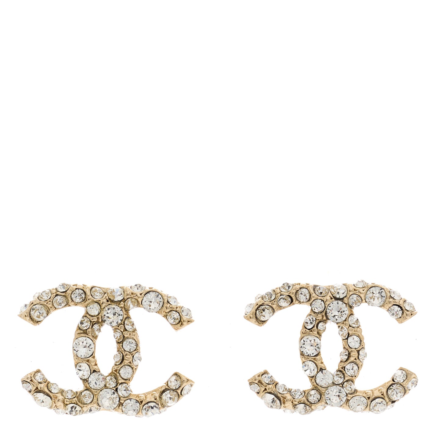 Crystal Studded CC Earrings Gold