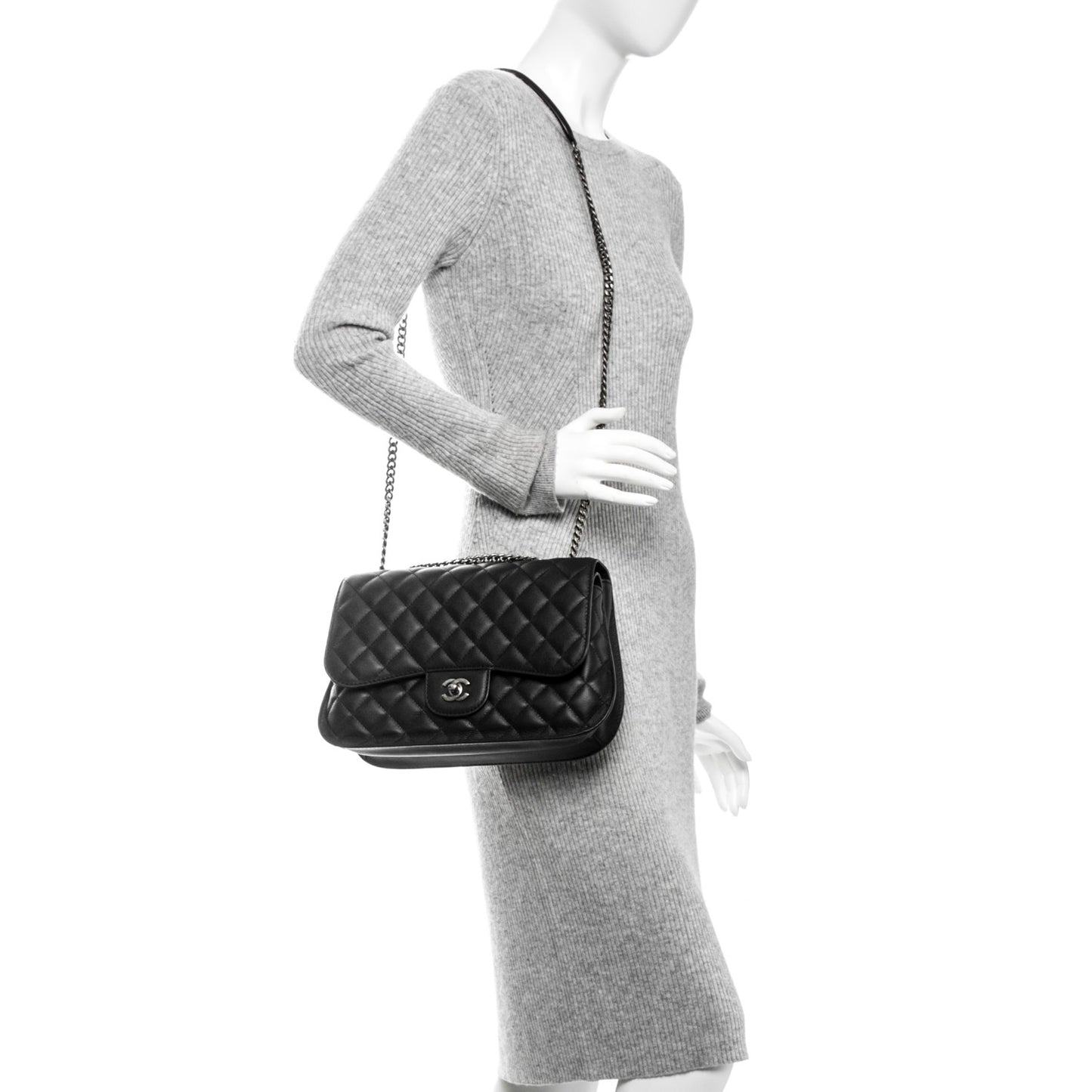 Goatskin Quilted Double Flap Black