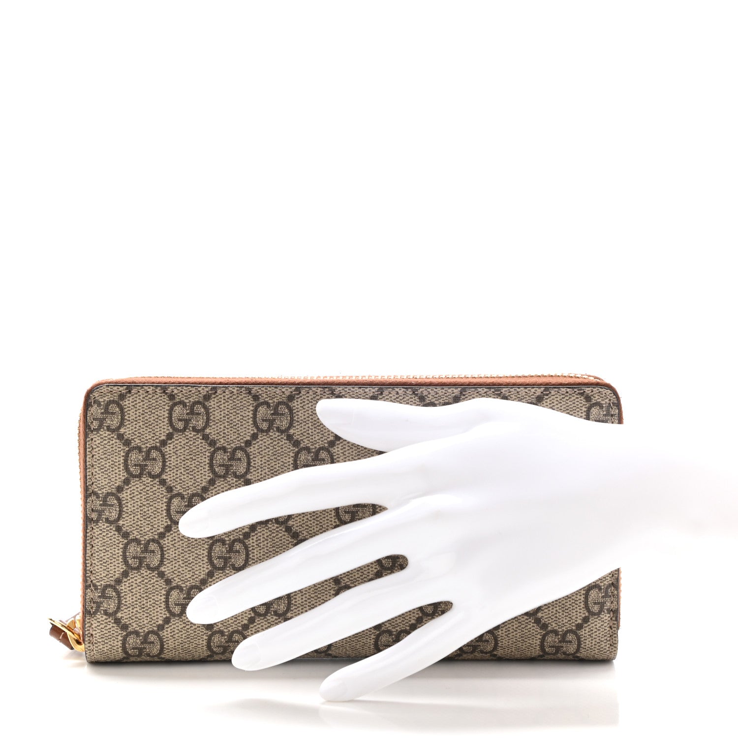 Gucci GG Supreme Monogram Cuoio Toscano Zip Around Wallet Beige Ebony Cuir 2 of 10