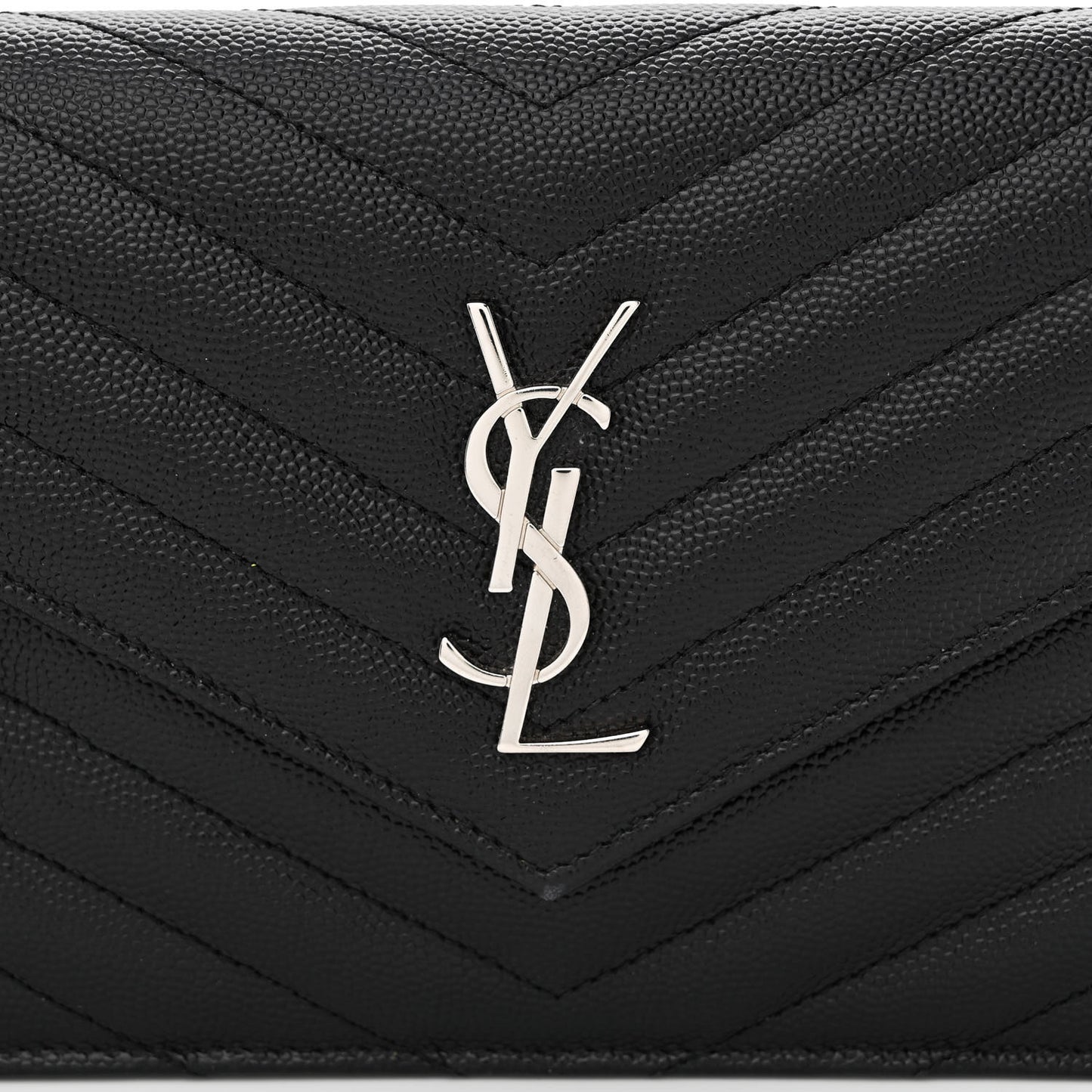 Grain De Poudre Matelasse Chevron Monogram Envelope Chain Wallet Black