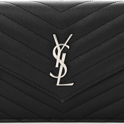 Saint Laurent Grain De Poudre Matelasse Chevron Monogram Envelope Chain Wallet Black 8 of 13