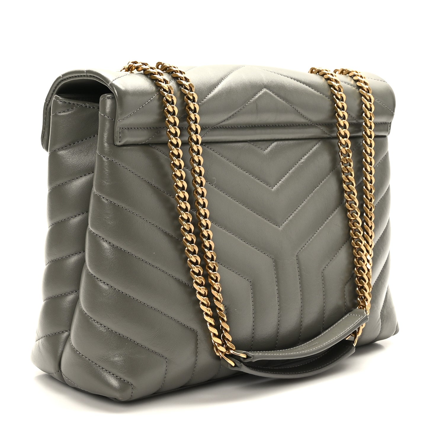 Calfskin Y Quilted Monogram Medium Loulou Chain Satchel Grey Kaki