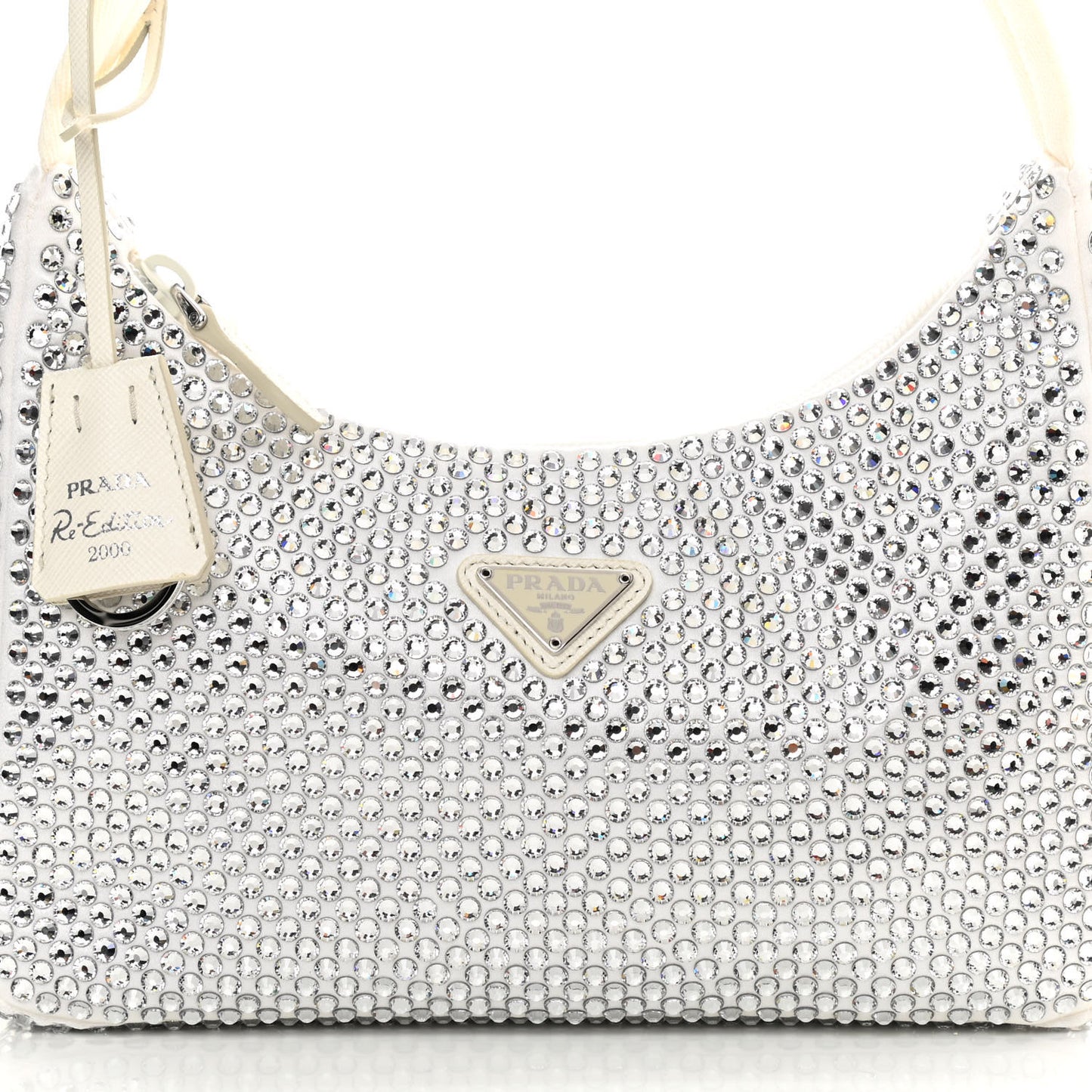 Satin Crystal Mini Re-Edition 2000 Bag White