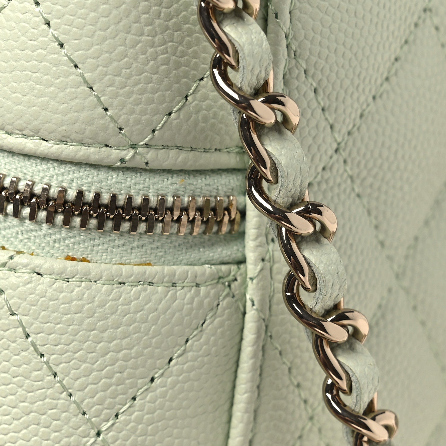 Chanel Caviar Quilted Phone Holder With Chain Light Green 11 of 12