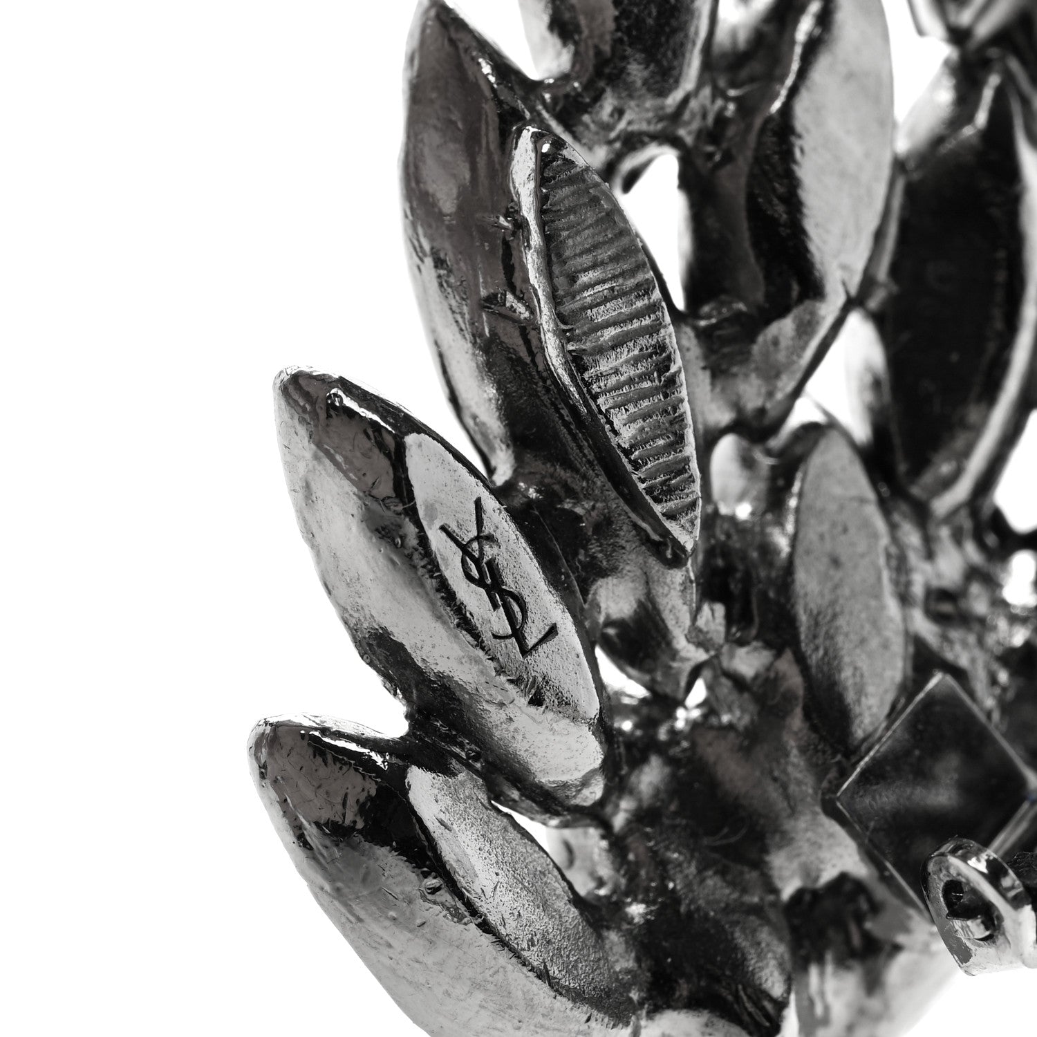Saint Laurent Crystal Monogram Clip Earrings Silver Black 4 of 4