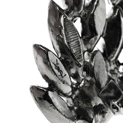 Saint Laurent Crystal Monogram Clip Earrings Silver Black 4 of 4