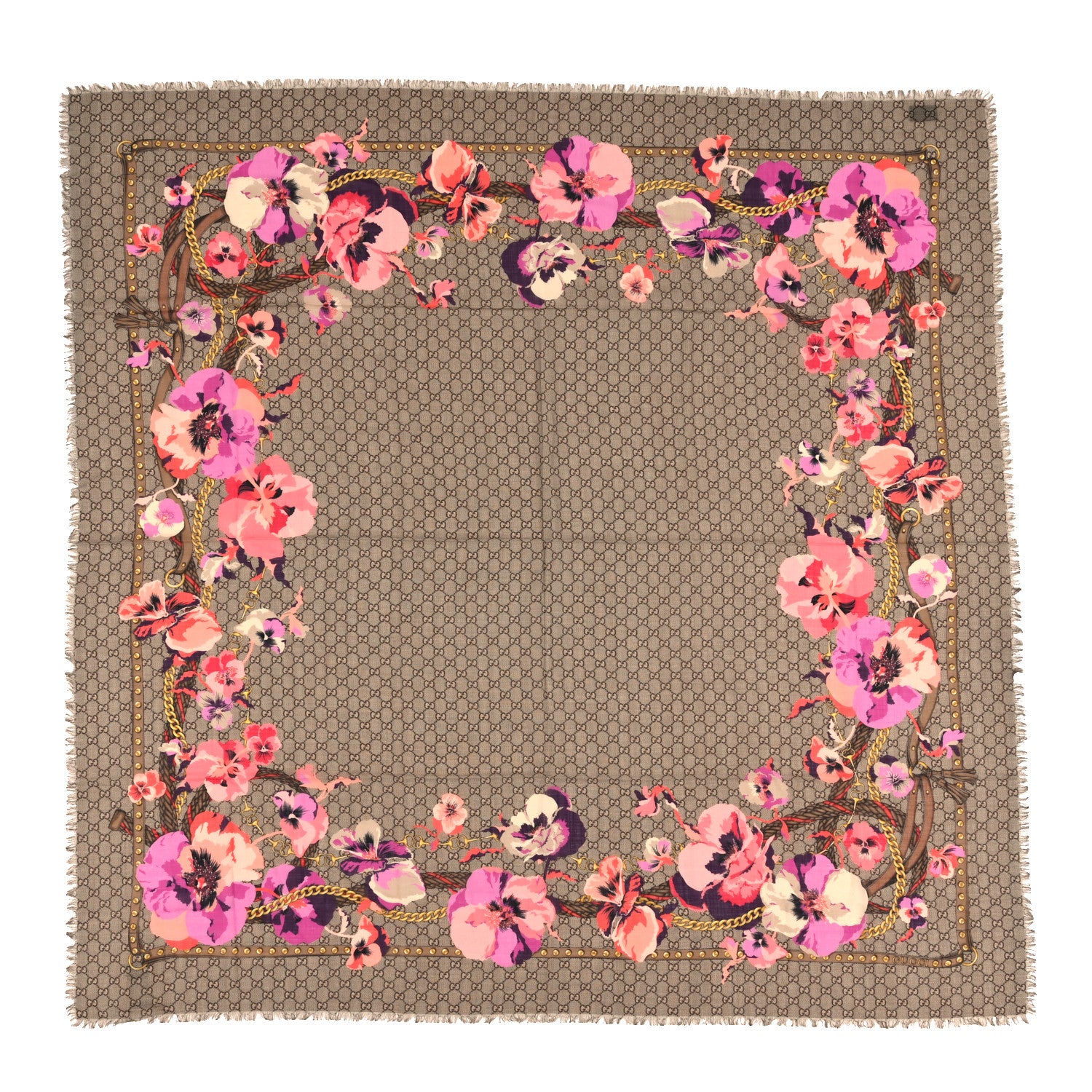 Gucci Wool Jacquard GG Monogram Big Panshie Fringe Shawl Roseate Beige 1 of 3