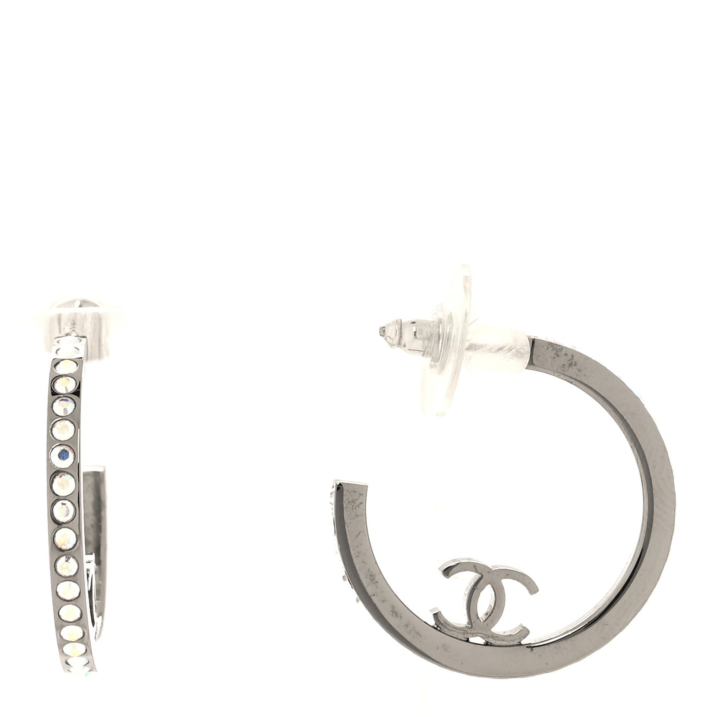 Crystal CC Hoop Earrings Silver