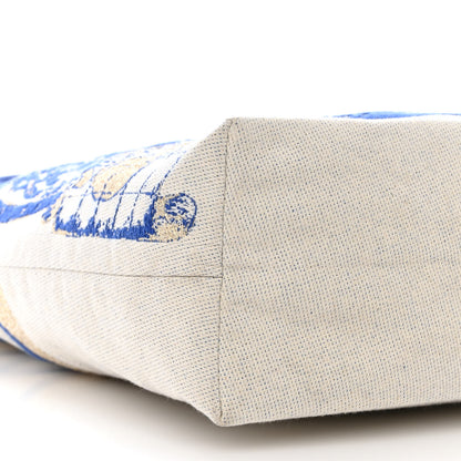Christian Dior Canvas Print Tote Ivory Blue 8 of 10