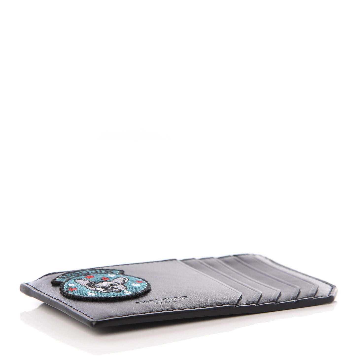 Calfskin Moujik Patch Fragments Zip Pouch Card Holder Black