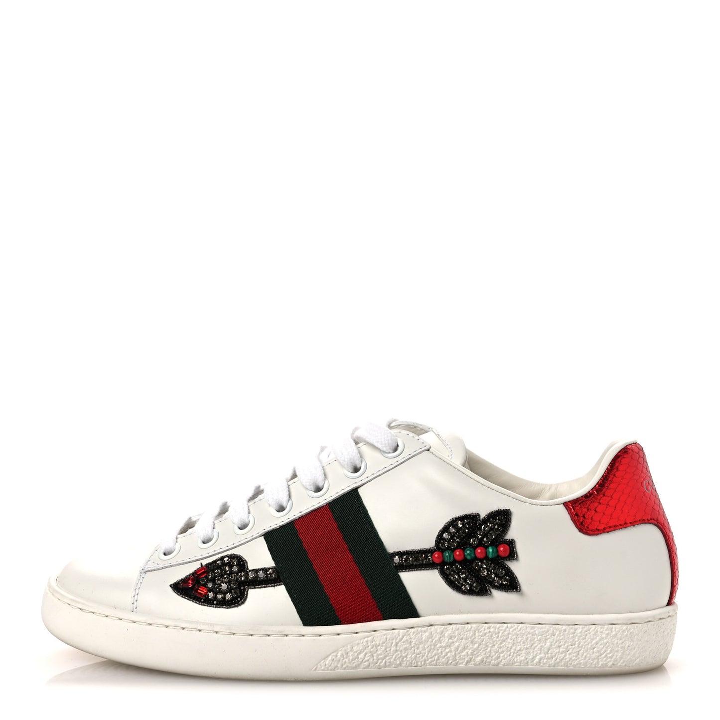 Calfskin Web Studded Womens Arrow Ace Sneakers 35.5 White