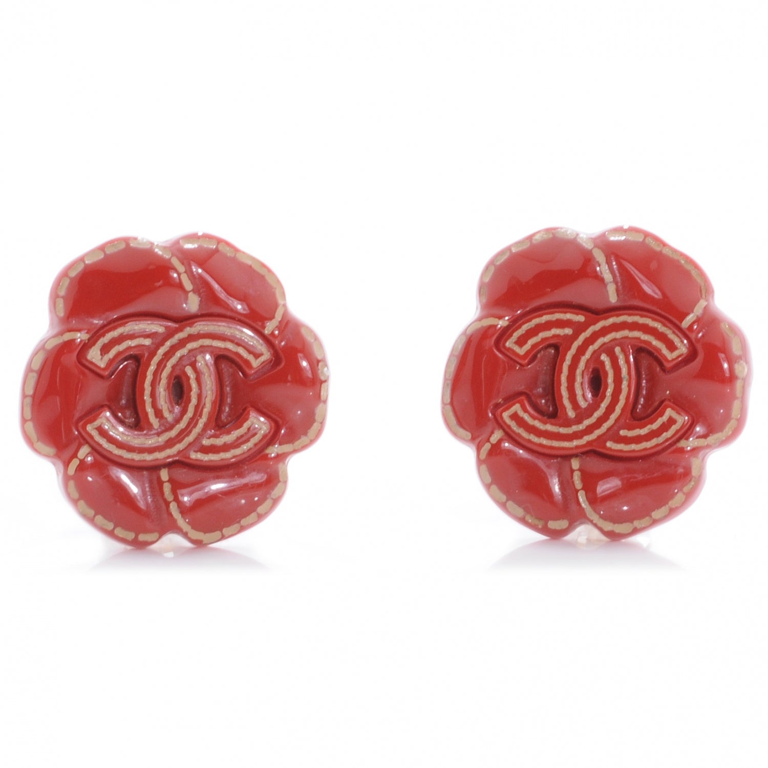 Chanel Resin CC Camellia Clip On Earrings Red 1 of 5
