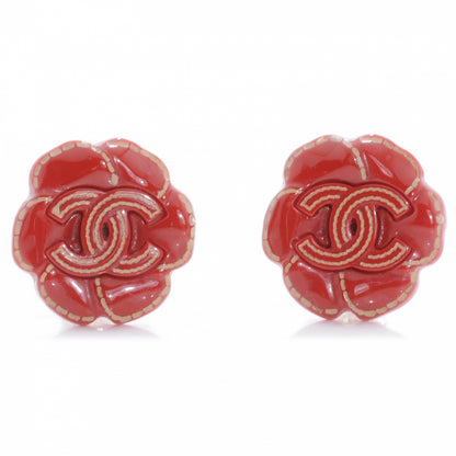 Chanel Resin CC Camellia Clip On Earrings Red 1 of 5