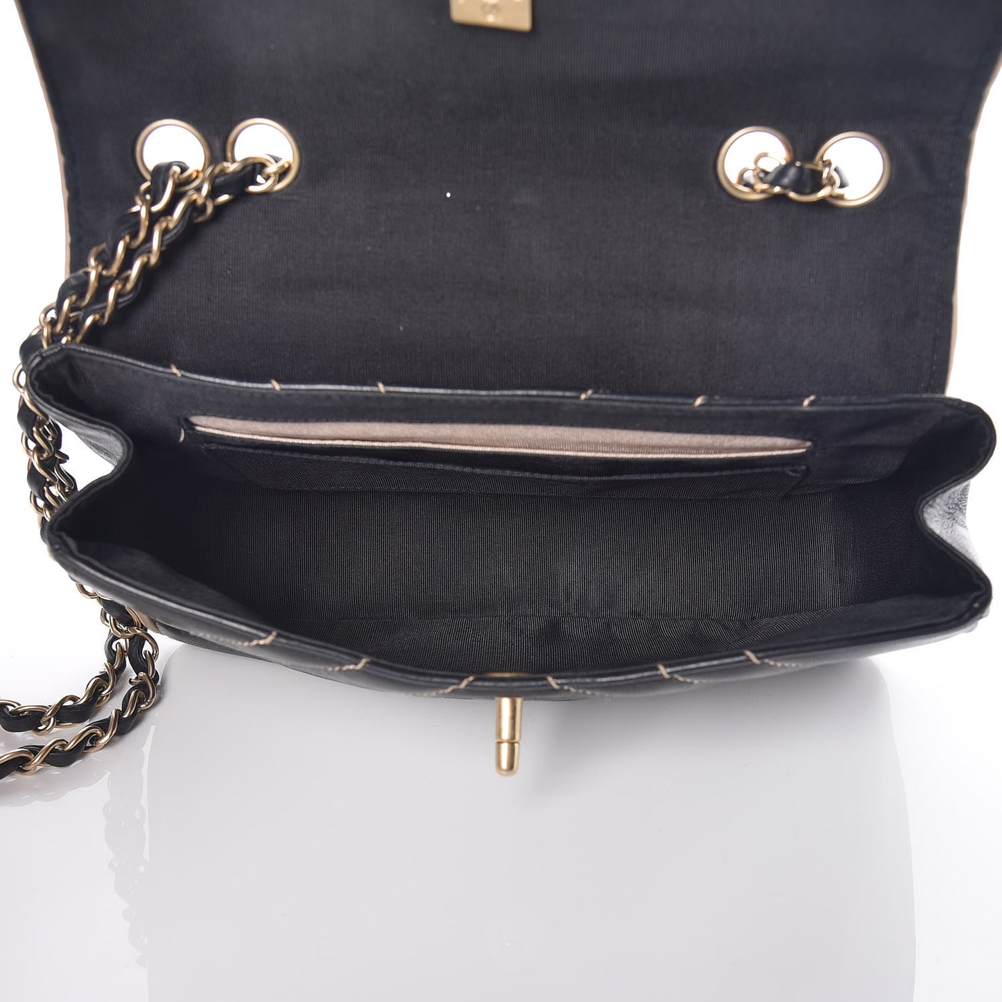 Lambskin Chevron Small Single Flap Bag Black Beige