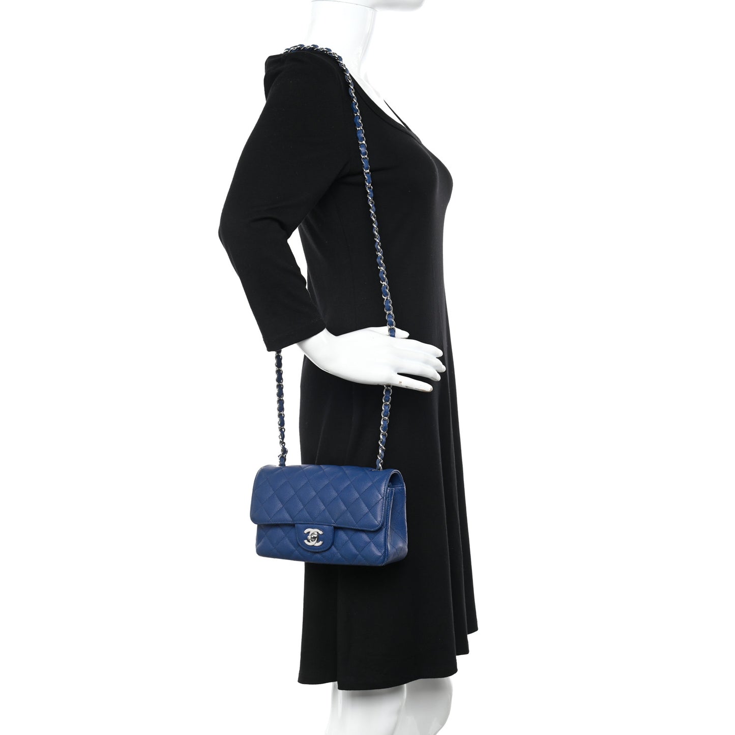Caviar Quilted Mini Rectangular Flap Blue